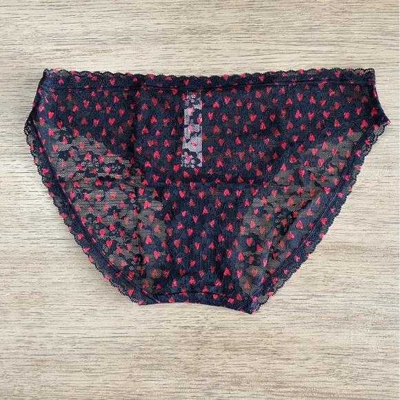 Victoria's Secret The Lacie Lace Bikini Panty Black w/ Red Hearts M/XL - Picture 2 of 4